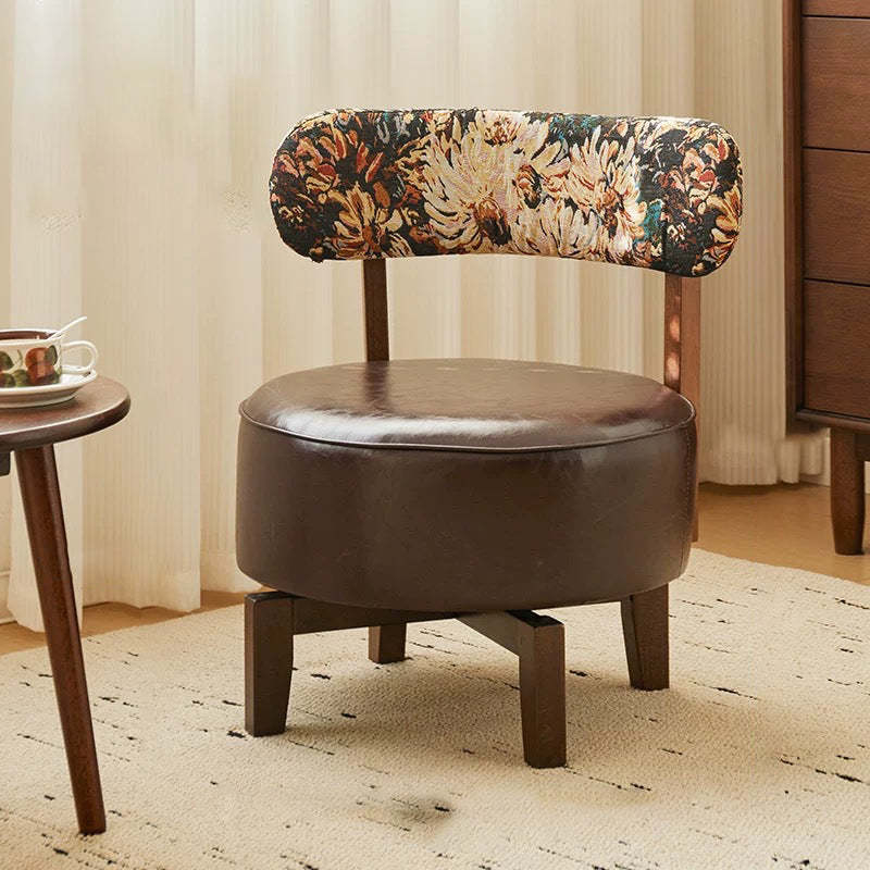 Vintage Swivel Wood Leather Chair
