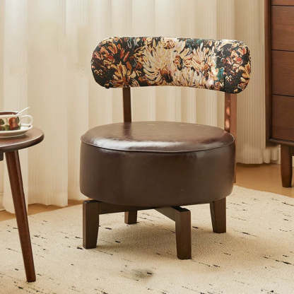 Vintage Swivel Wood Leather Chair