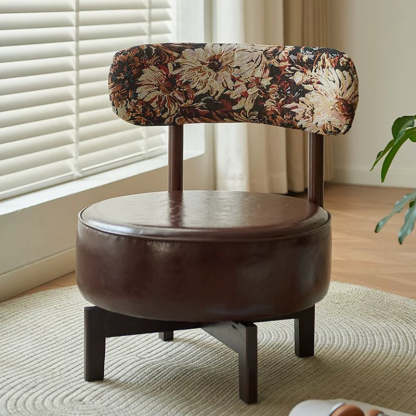 Vintage Swivel Wood Leather Chair