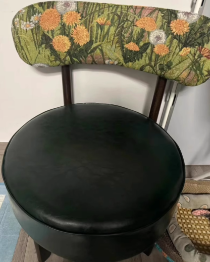 Vintage Swivel Wood Leather Chair
