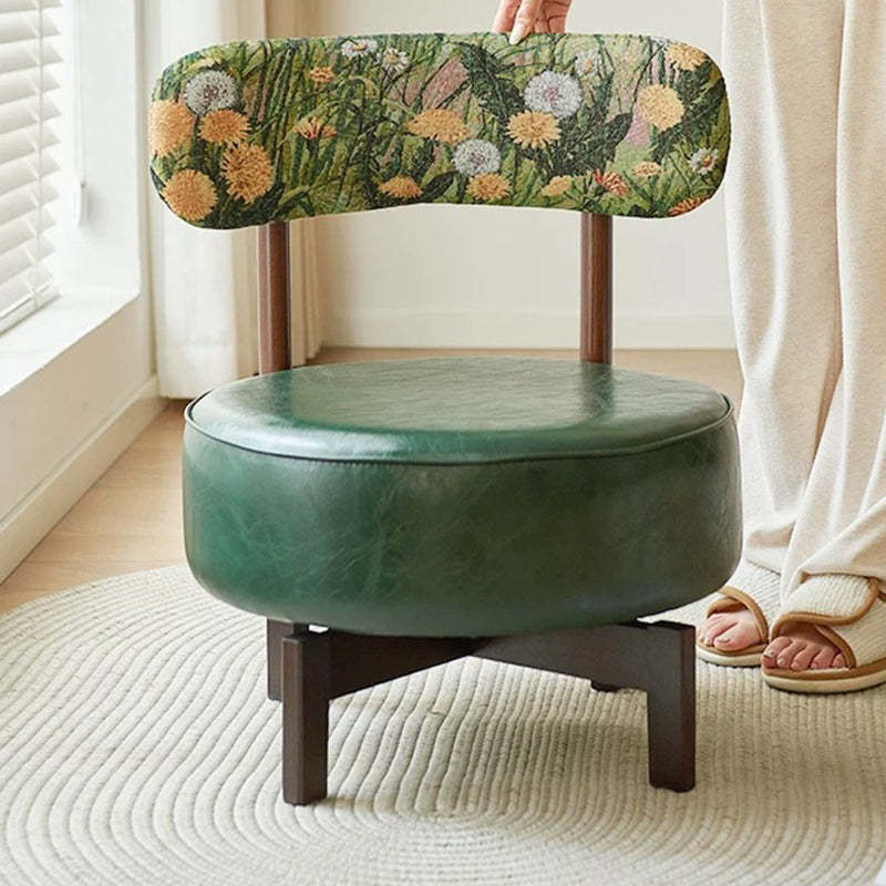 Vintage Swivel Wood Leather Chair