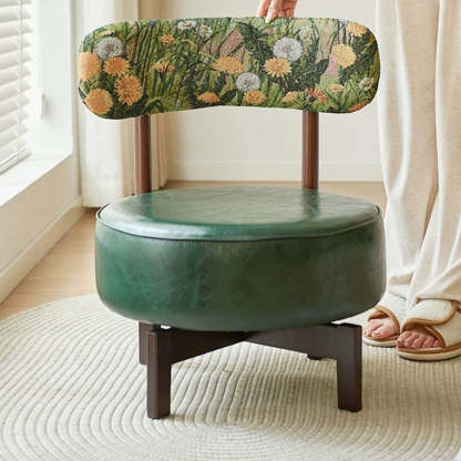 Vintage Swivel Wood Leather Chair