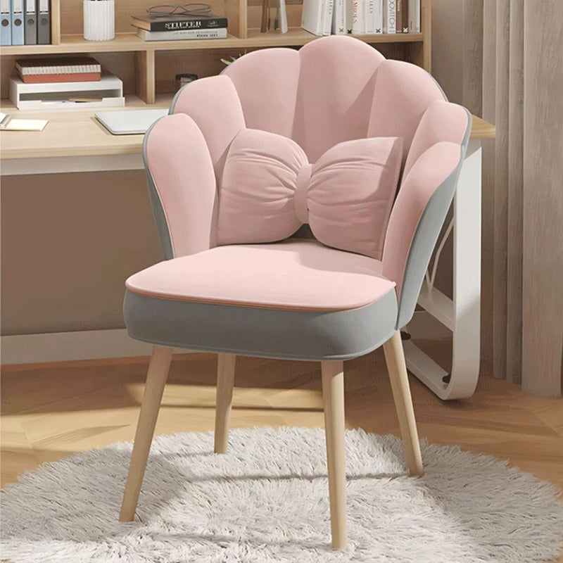Art Deco Petal Velvet Wood Vanity Stool — Non-rotatable Model / White