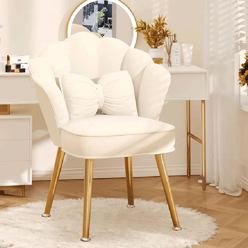Art Deco Petal Velvet Wood Vanity Stool — Rotatable Model / White
