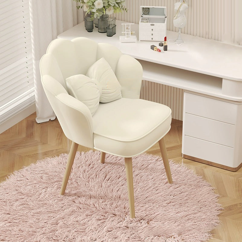 Art Deco Petal Velvet Wood Vanity Stool — Rotatable Model / Gray + White