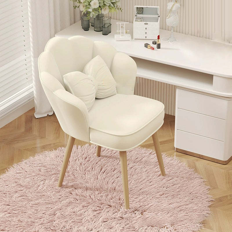 Art Deco Petal Velvet Wood Vanity Stool — Rotatable Model / Gray + White