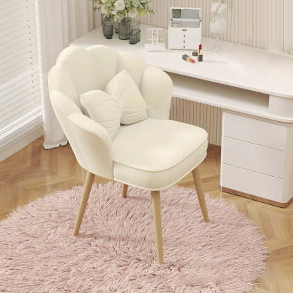 Art Deco Petal Velvet Wood Vanity Stool — Rotatable Model / Gray + White