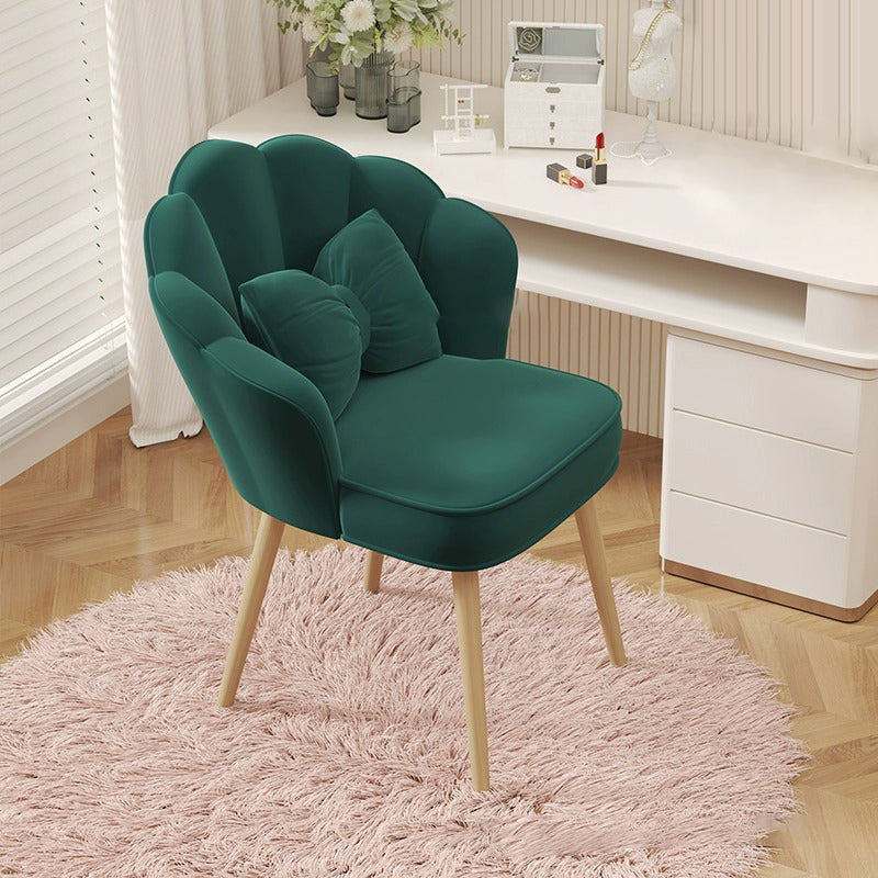 Art Deco Petal Velvet Wood Vanity Stool — Rotatable Model / Pink + Gray