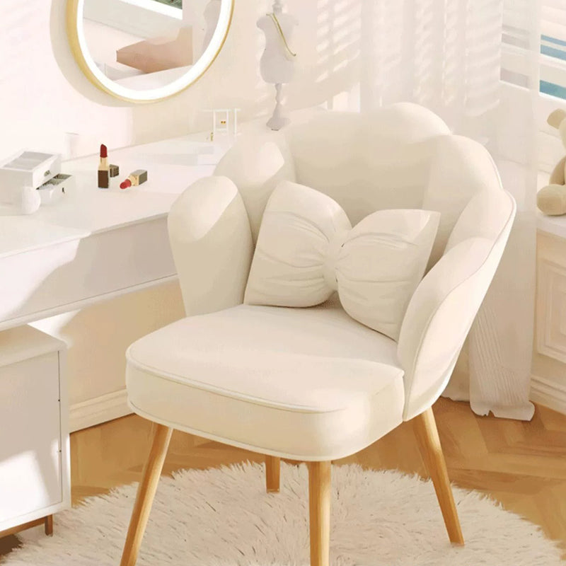 Art Deco Petal Velvet Wood Vanity Stool — Non-rotatable Model / Pink + Gray
