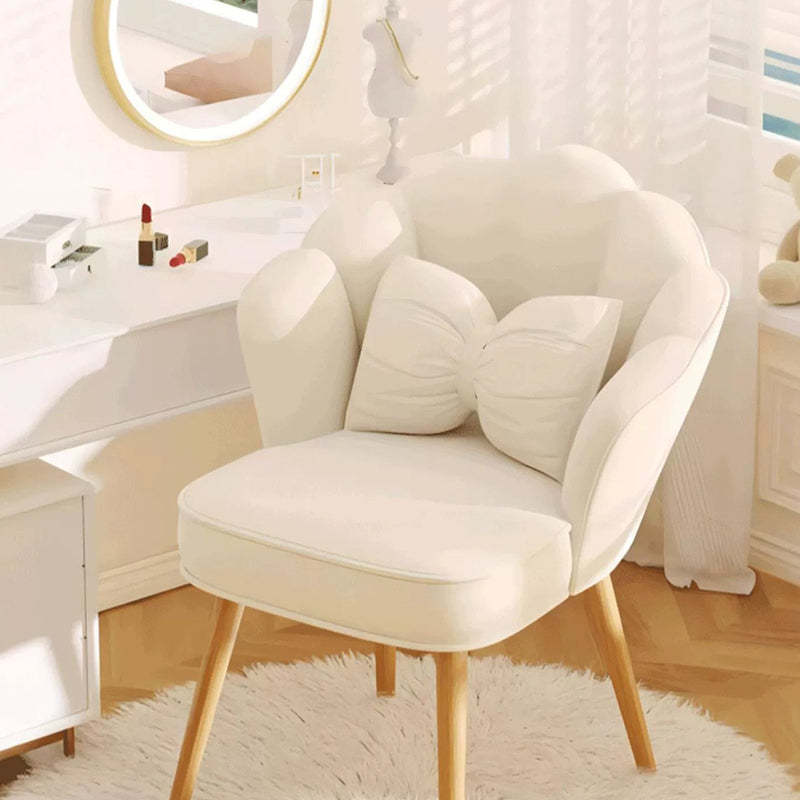 Art Deco Petal Velvet Wood Vanity Stool — Non-rotatable Model / Pink + Gray