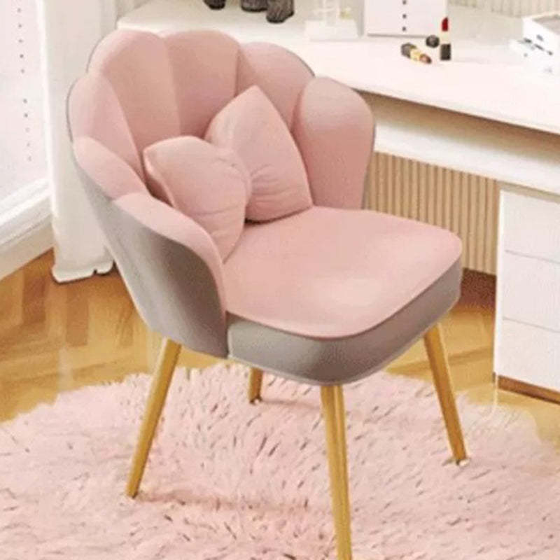 Art Deco Petal Velvet Wood Vanity Stool — Non-rotatable Model / Pink