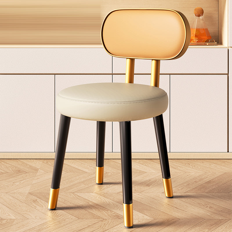Nordic Steel Leather Dining Chair — Black Frame + Orange Backrest White Seat
