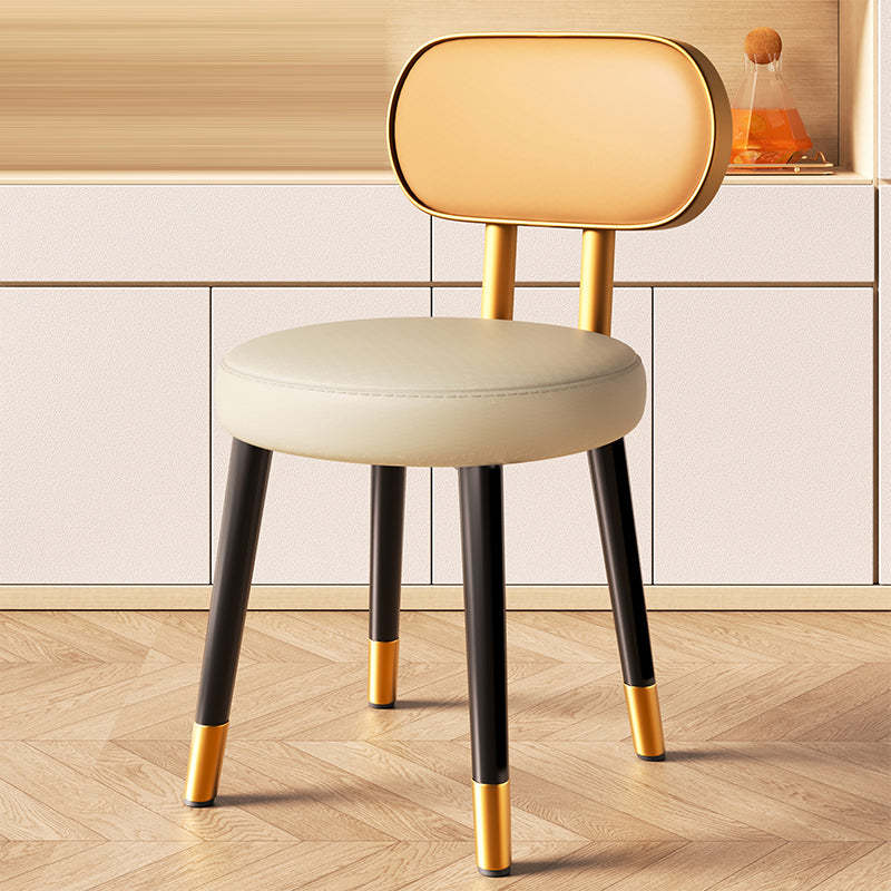 Nordic Steel Leather Dining Chair — Black Frame + Orange Backrest White Seat