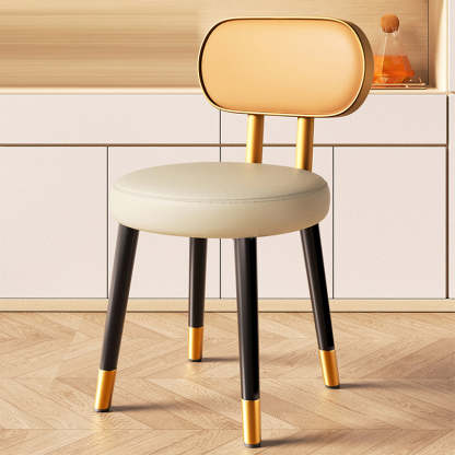 Nordic Steel Leather Dining Chair — Black Frame + Orange Backrest White Seat