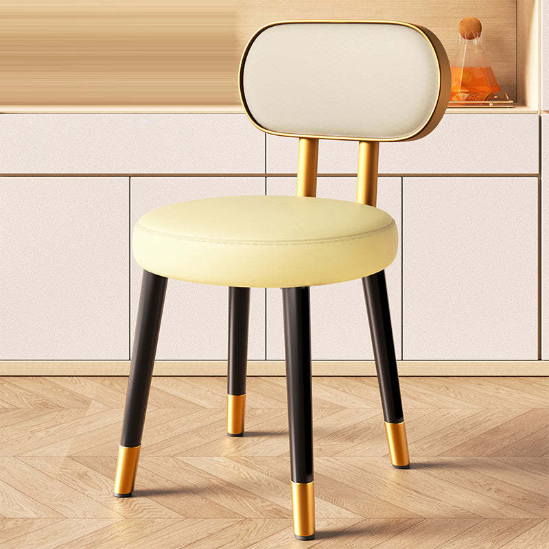 Nordic Steel Leather Dining Chair — Black Frame + Gray Backrest Orange Seat