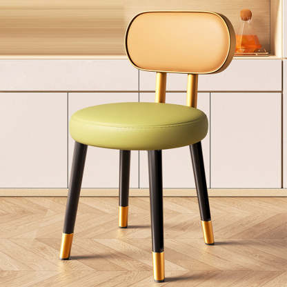 Nordic Steel Leather Dining Chair — Black Frame + Orange Backrest Gray Seat