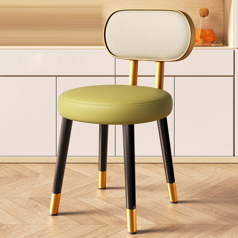 Nordic Steel Leather Dining Chair — Black Frame + Gray Backrest Green Seat