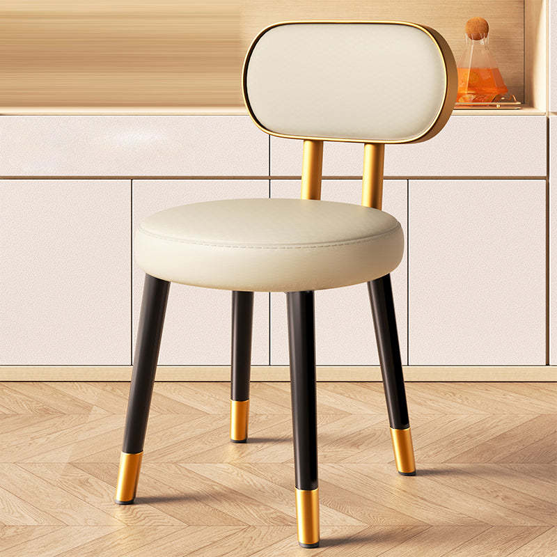 Nordic Steel Leather Dining Chair — Black Frame + Gray Backrest White Seat