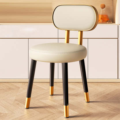 Nordic Steel Leather Dining Chair — Black Frame + Gray Backrest White Seat