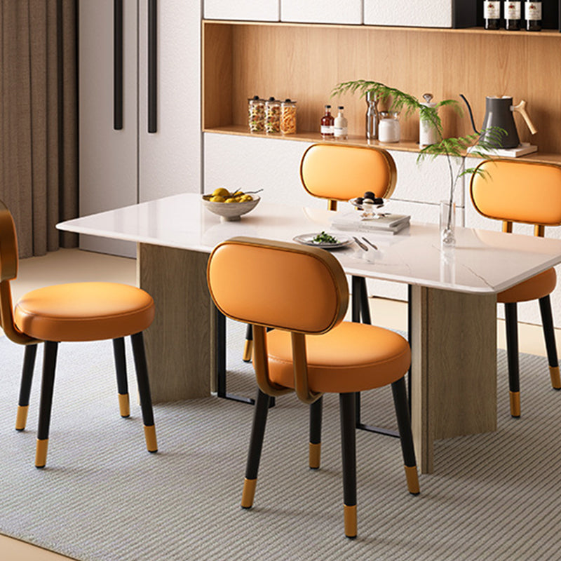 Nordic Steel Leather Dining Chair — Gold Frame + Orange Backrest White Seat