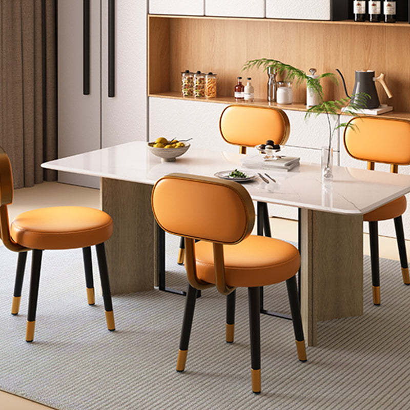 Nordic Steel Leather Dining Chair — Gold Frame + Orange Backrest White Seat