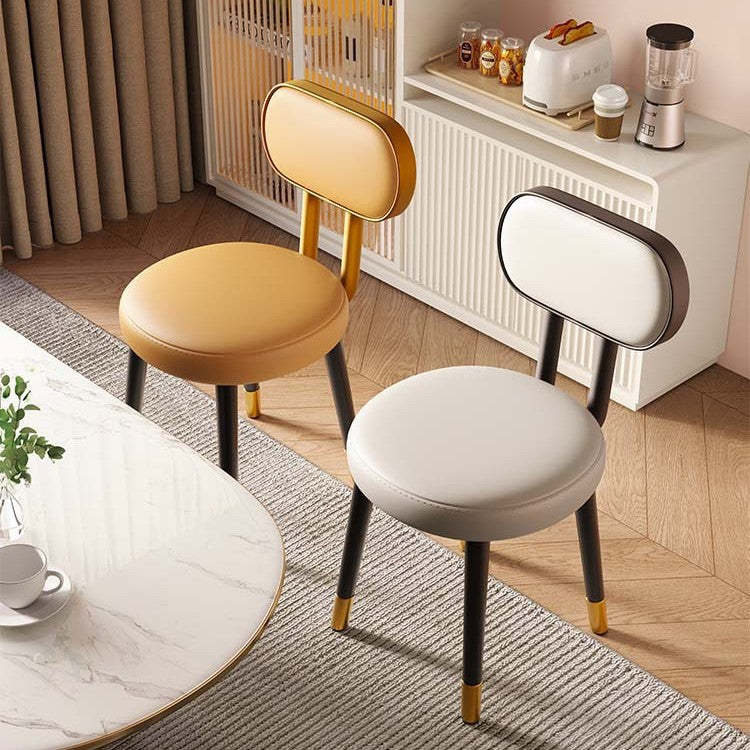 Nordic Steel Leather Dining Chair — Gold Frame + Orange Backrest Gray Seat