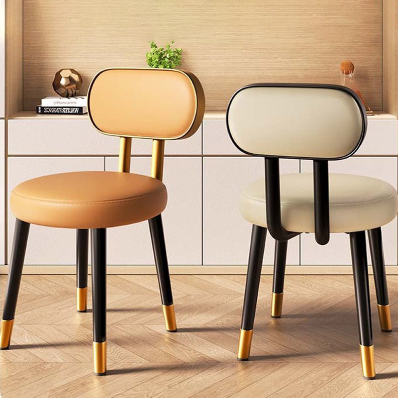Nordic Steel Leather Dining Chair — Gold Frame + Orange Backrest Green Seat