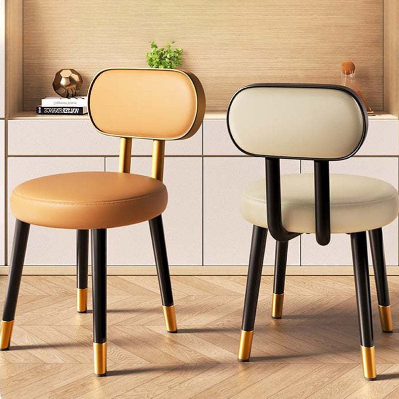 Nordic Steel Leather Dining Chair — Gold Frame + Orange Backrest Green Seat