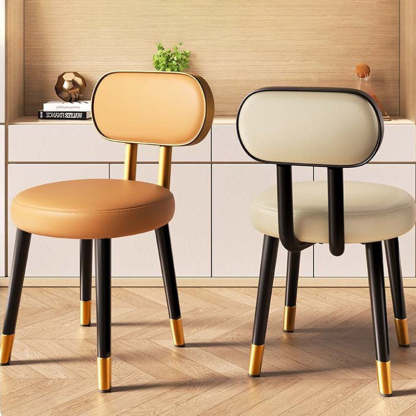 Nordic Steel Leather Dining Chair — Gold Frame + Orange Backrest Green Seat