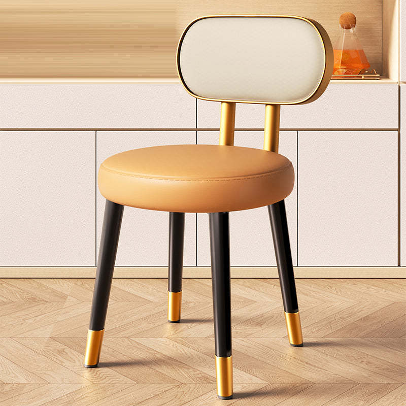Nordic Steel Leather Dining Chair — Black Frame + Orange Backrest Green Seat