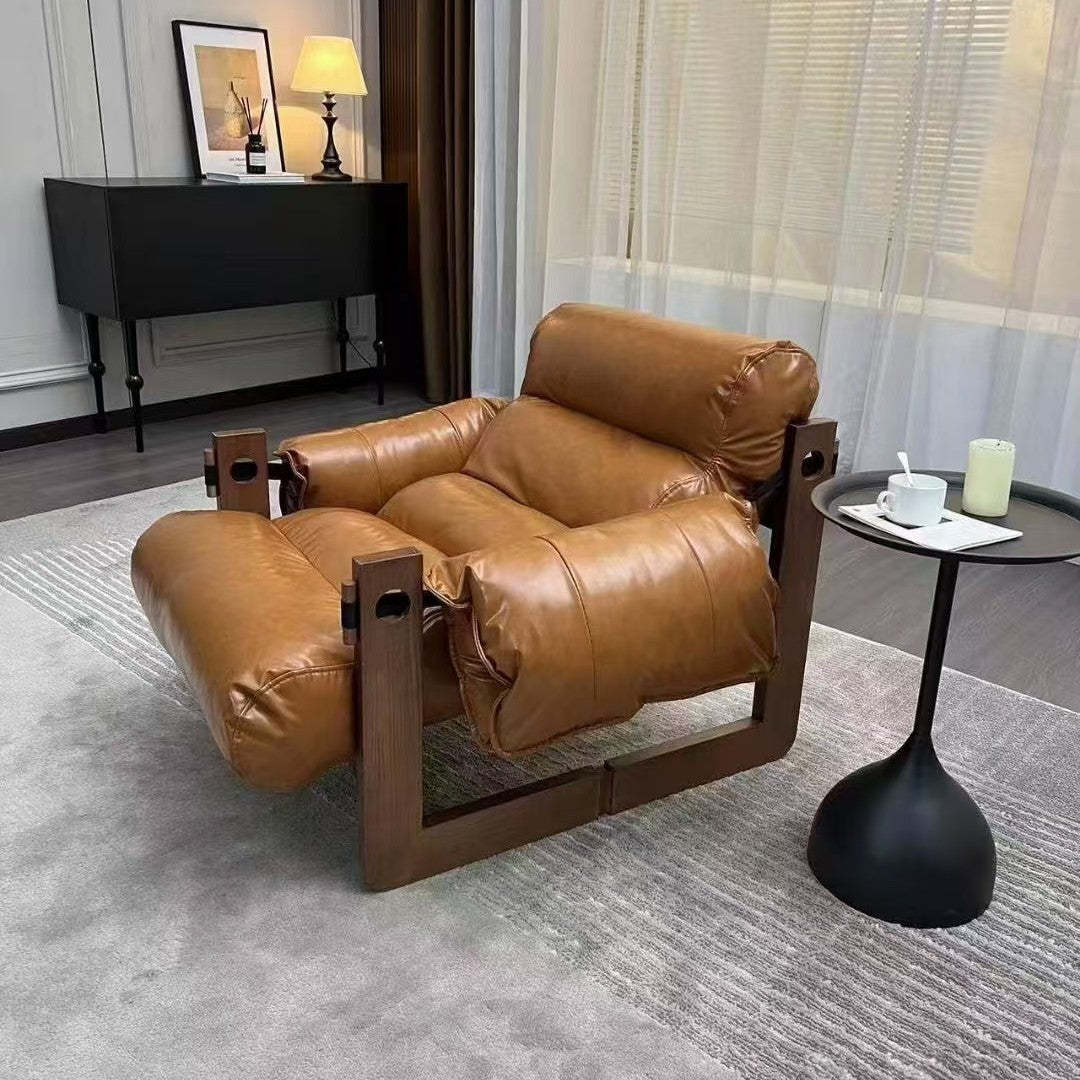 Vintage Wood Leather Accent Chair
