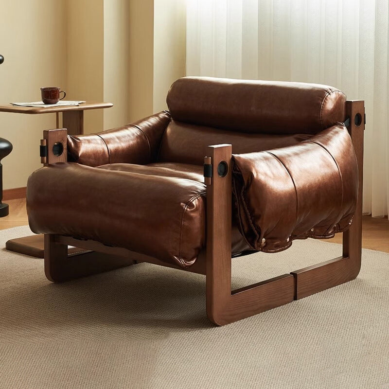 Vintage Wood Leather Accent Chair