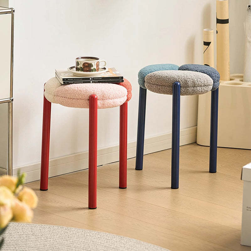 Minimalist Round Metal Teddy Velvet Chair — Red