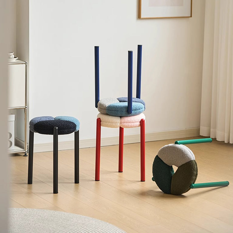 Minimalist Round Metal Teddy Velvet Chair