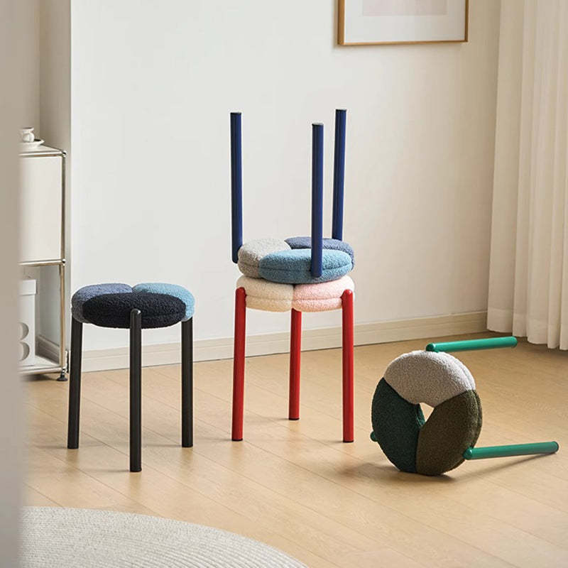 Minimalist Round Metal Teddy Velvet Chair