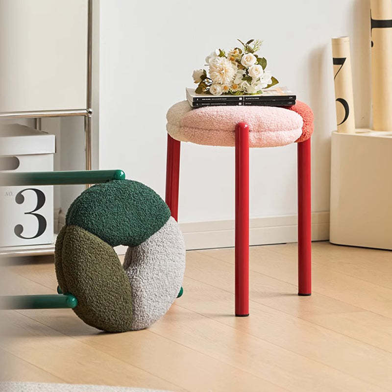 Minimalist Round Metal Teddy Velvet Chair