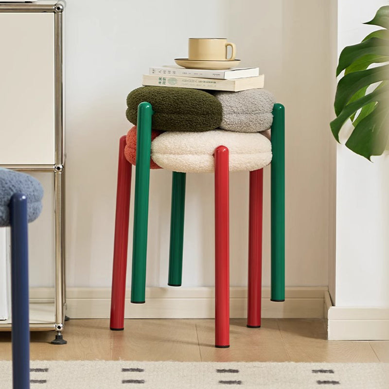 Minimalist Round Metal Teddy Velvet Chair
