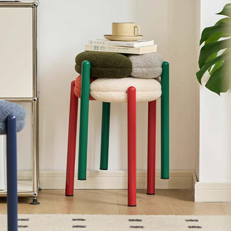 Minimalist Round Metal Teddy Velvet Chair