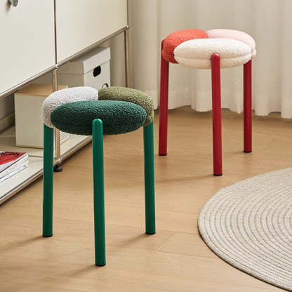 Minimalist Round Metal Teddy Velvet Chair — Blue