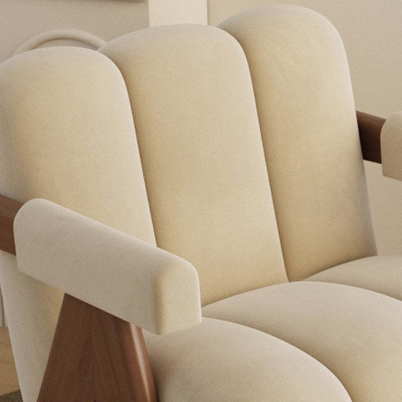 Nordic Cream Wood Fabric Accent Chair — Green