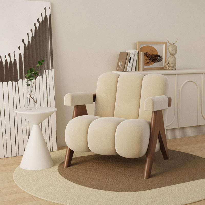 Nordic Cream Wood Fabric Accent Chair