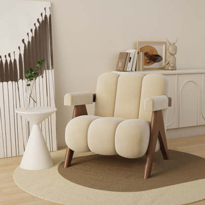 Nordic Cream Wood Fabric Accent Chair