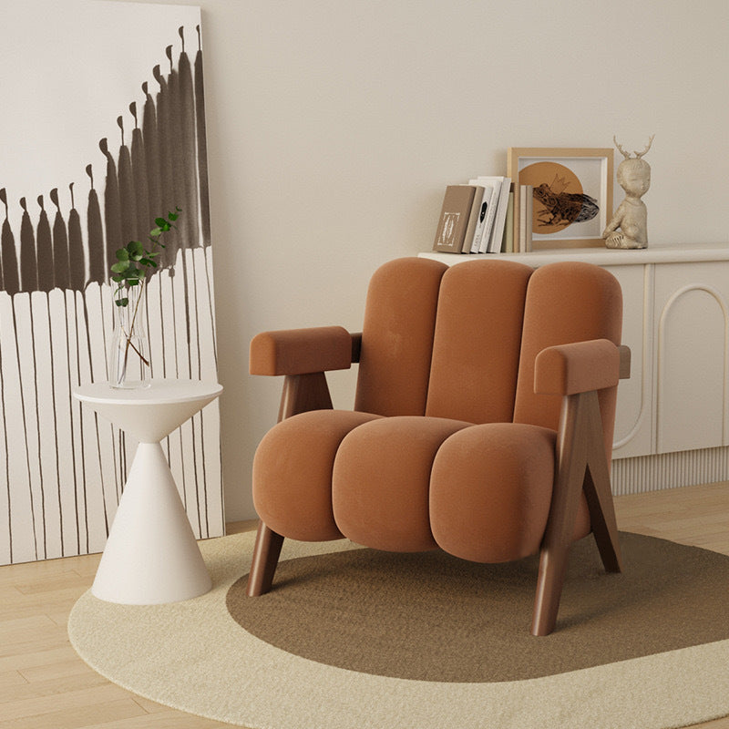 Nordic Cream Wood Fabric Accent Chair — Brown