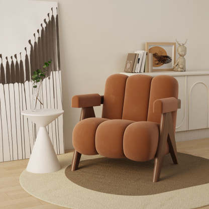 Nordic Cream Wood Fabric Accent Chair — Brown