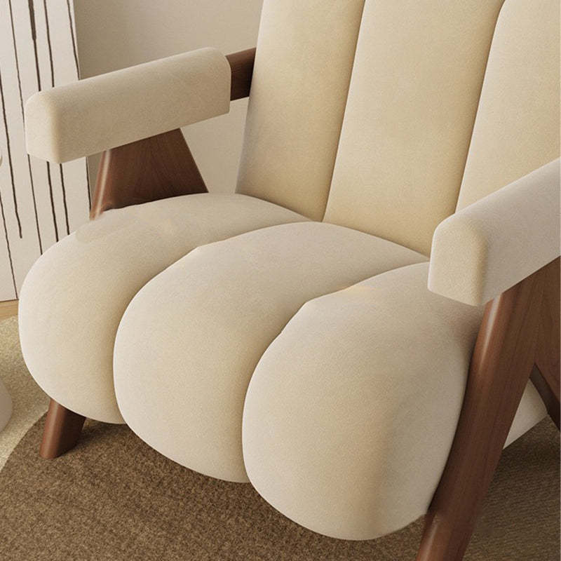 Nordic Cream Wood Fabric Accent Chair