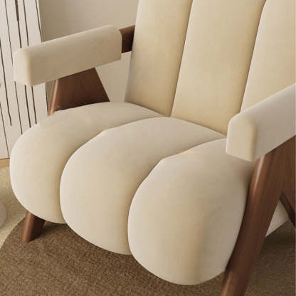 Nordic Cream Wood Fabric Accent Chair