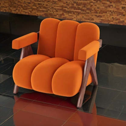 Nordic Cream Wood Fabric Accent Chair
