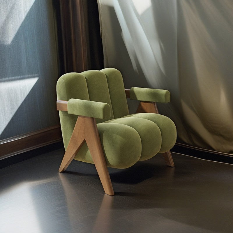 Nordic Cream Wood Fabric Accent Chair