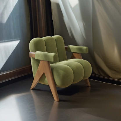Nordic Cream Wood Fabric Accent Chair
