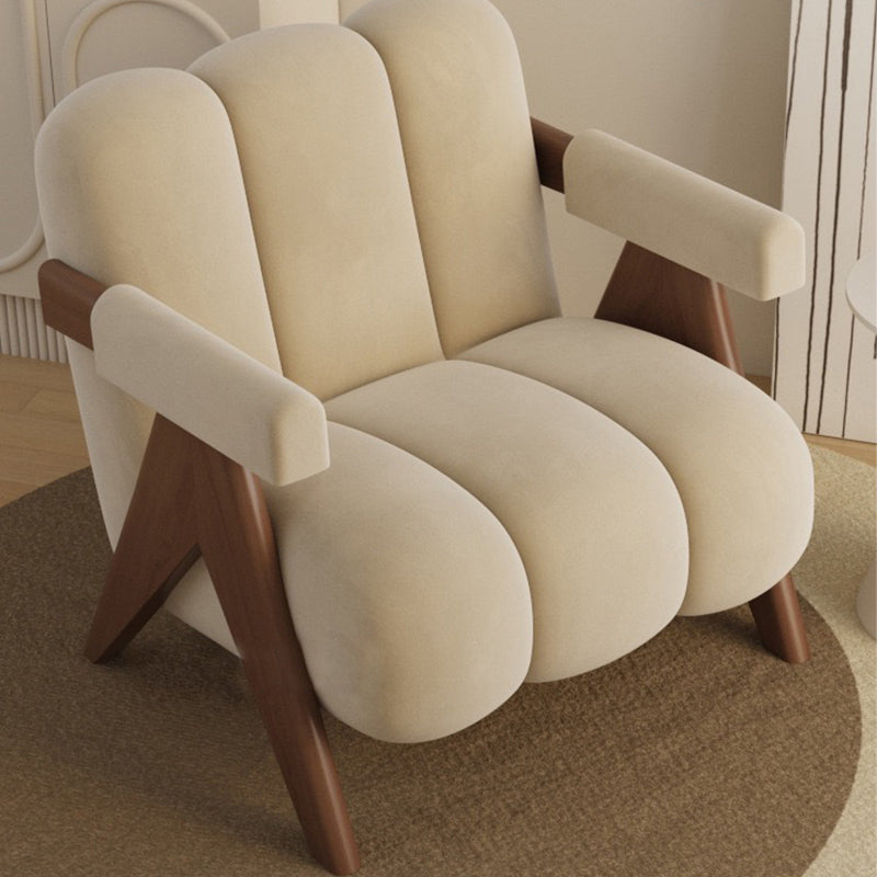 Nordic Cream Wood Fabric Accent Chair